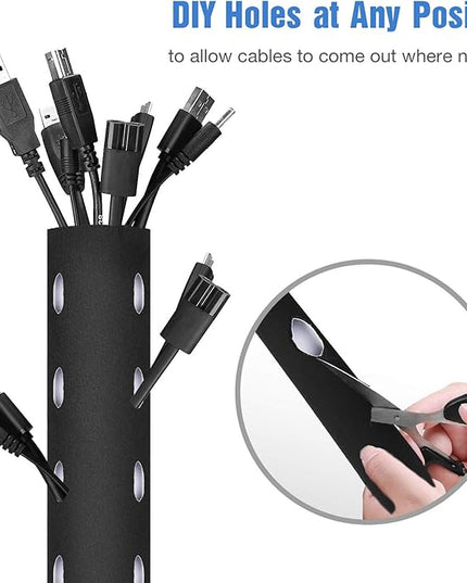 JOTO 2 Pack Cable Management Sleeve, 130" Cord Organizer System with Hook&Loop for TV Computer Office Home Entertainment, Flexible Cable Sleeve Wrap Cover Wire Hider System -Black, 2 Large