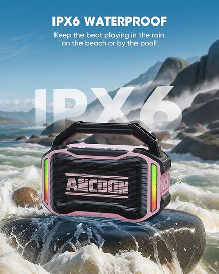 Speakers Bluetooth Wireless: 80W(Peak) Loud Speaker with Bass, 20H Playtime, IPX6 Waterproof, Large Jobsite Speakers for Work, Outdoor, Workshop, Garage, Portable Speaker with TWS (Pink)