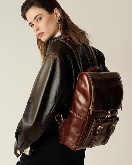 Time Resistance Leather Backpack - Laptop Travel Bag Rucksack up to 15” - Bag for Men and Women (Brown)