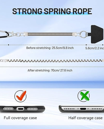 takyu Phone Tether, 2PCS Phone Leash Anti-theft Phone Strap with 2*Tab and 2*Carabiner for Hiking Climbing Shopping Fit for iPhone Samsung Most Smartphones (Silver)