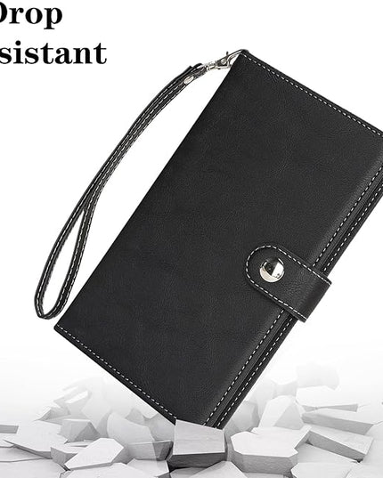 Passport Holder for Travel Essentials, RFID Blocking PU Leather Wallet Cover with Wristlet Strap Magnetic Closure Passport Book Holders Case for Women and Men, Black