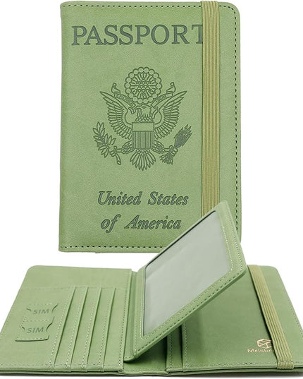 Melsbrinna RFID Passport Holder for Travel, Unisex Adults, Green, Faux Leather, Travel Wallet, RFID Protected