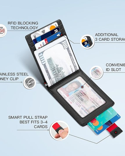 Zitahli Wallet for Men-6 Slots ID Window-Mens Wallets-Slim Wallet Classic Spring Money Clip RFID Blocking-Gift for Men