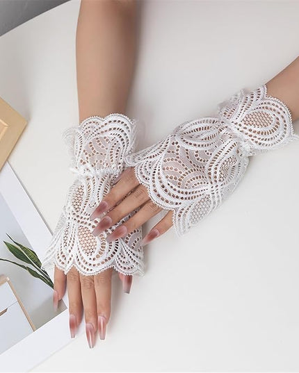 Elegant Lace Flower Gloves Detachable Cuff Sleeves Hand Wear Accessory for Women Fashion Layering Formal Outfit