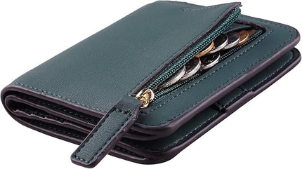 Toughergun Women’s Small Slim Leather Wallet with RFID Protection, Compact Bifold Mini Purse with Clear ID Window
