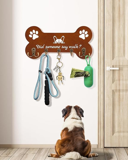 LAOKETON Bone Shape Dog Leash Hangers for Wall - Coat Rack with 5 Key Hooks, Perfect for Dog Lovers, Ideal for Entryway, Door and Bedroom Decor. 11.8'' x 5.9''(Brown)