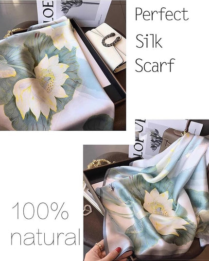 kcctoo 27.5" Mulberry Silk Feeling Head Scarf Women's Fashion Square Neck Satin Scarfs for Bag Hair Scarves Gift