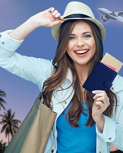 HOTCOOL Passport Holder Travel Essentials Airplane & Cruise Essentials Ship Leather Wallet Cover Case RFID Blocking Women & Men Vacation Travel Accessories Gifts Deals, Litchi - Navy Blue