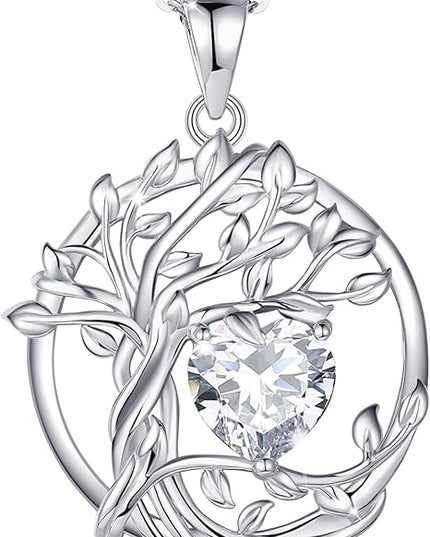 FANCIME Tree of life Birthstone necklace Sterling Silver Pendant Birthstone Necklace Gemstone Anniversary Birthday Jewelry Christmas Gifts for Mom Her Wife