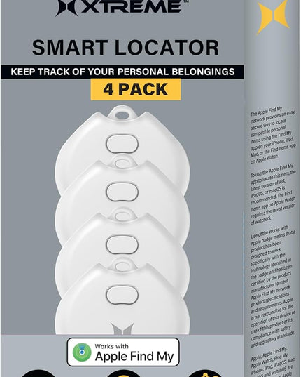Xtreme Rechargeable Air Tracker Tag 4 Pack, Key Finder Compatible with Apple Find My App for iOS iPhone, GPS Live Location Tracker, USB-C Charging, 100dB Alert, Keychain Attachment, Air Locator