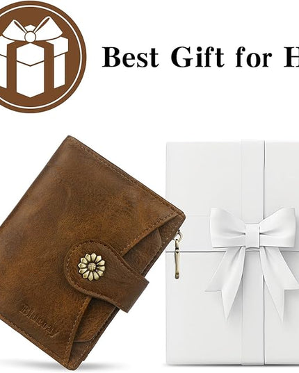 Blucoay Womens Wallet,RFID Blocking Wallet Women Soft Leather Bifold Small Wallets For Women Card Holder With Removable ID Window(khaki)