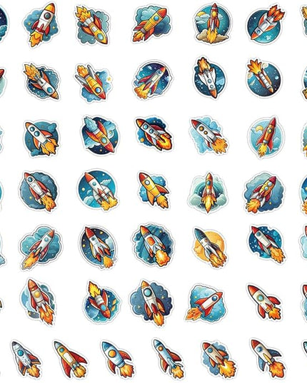Vibrant Rocket Vinyl Stickers, 50 PCS Waterproof Cartoon Space Decals for Laptops, Scrapbooking, Journals, Notebooks, Water Bottles, Suitcases, Phones & DIY Decor
