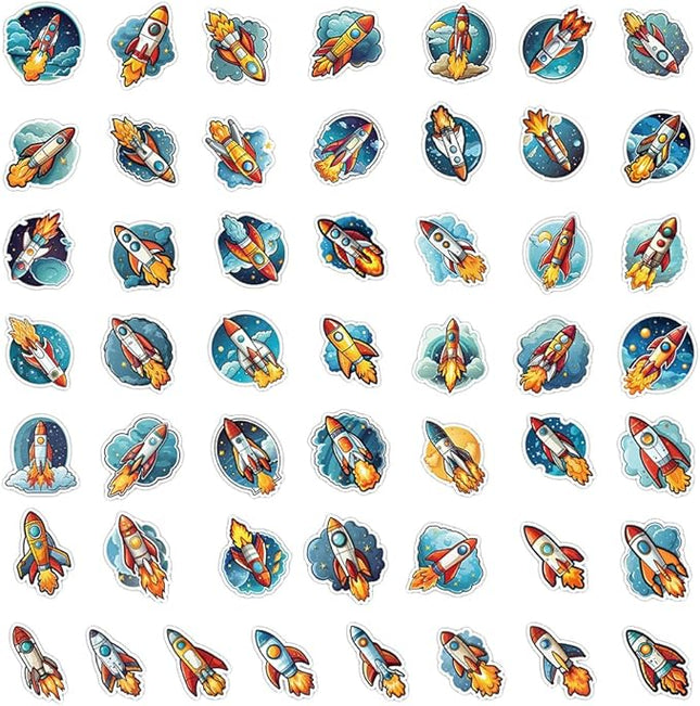 Vibrant Rocket Vinyl Stickers, 50 PCS Waterproof Cartoon Space Decals for Laptops, Scrapbooking, Journals, Notebooks, Water Bottles, Suitcases, Phones & DIY Decor