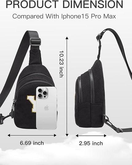 Viverte Small Corduroy Sling Bag Initial Crossbody Bag Fanny Pack for Girls Personalized Birthday Gifts for Teen Girls Gifts