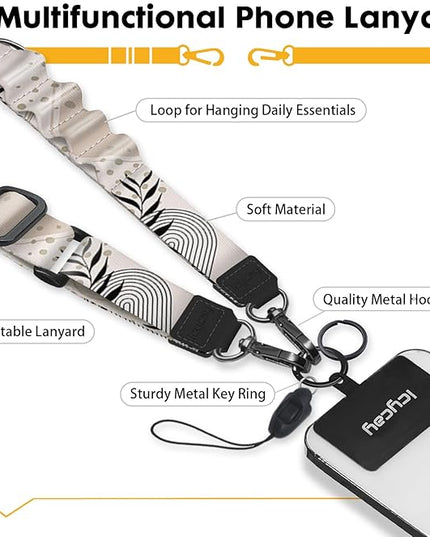 Phone Lanyard Crossbody, Abstract Leaf Cell Phone Strap for Around The Neck Adjustable, Anti Theft Cute Lanyard for iPhone Case ID Holder Keys Accessories Travel Essential