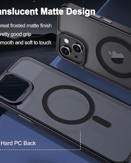 Hython Case for iPhone 14 Case Magnetic Translucent Matte Phone Cases 6.1" [Compatible with MagSafe] Thin Slim Fit Shockproof Bumper Hard Protective Cover for Women Men Girls, Frosted Black