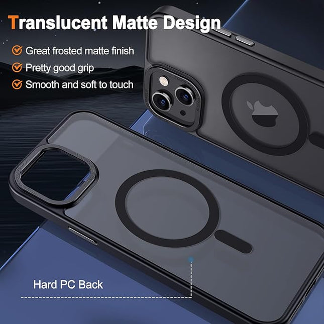 Hython Case for iPhone 14 Case Magnetic Translucent Matte Phone Cases 6.1" [Compatible with MagSafe] Thin Slim Fit Shockproof Bumper Hard Protective Cover for Women Men Girls, Frosted Black