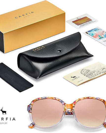 CARFIA Acetate Oversized Square Polarized Sunglasses for Women UV Protection Retro Trendy Big Shades