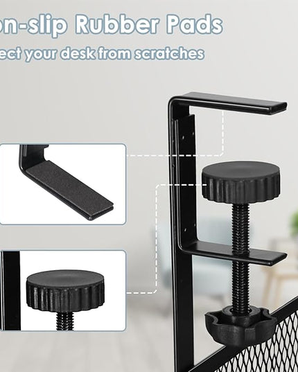 Cable Management, 25'' Cable Management Under Desk No Drill, Metal Cord Organizer with Clamp for Standing Desk, Cable Organizer for Home Office, Black