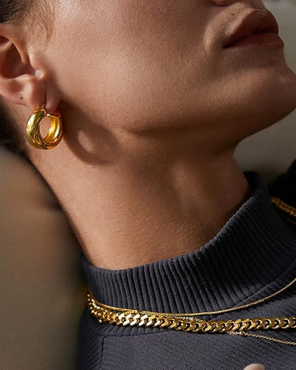 18K Gold Plated Chunky Hoop Earrings for Women Fashion Thick Gold Hoops Set Jewelry for Birthday Christmas Gifts