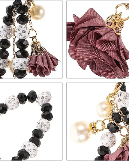 POPETPOP Crystal Flower Pendant Beaded Phone Charm Non-Slip Wrist Strap 6.7 Inch for Cell Phones Keys and Wallet Accessories