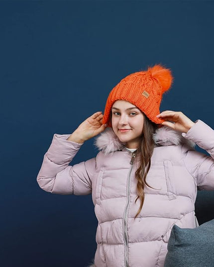 REDESS Women Winter Pompom Beanie Hat with Warm Fleece Lined, Thick Slouchy Snow Knit Skull Ski Cap