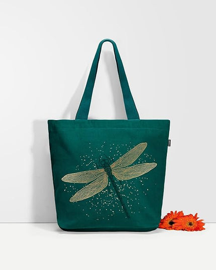 Ecoright Aesthetic Canvas Tote Bag for Women Large Zipper Tote Bags with Pocket, Womens Tote Bag for Yoga, Work, Beach