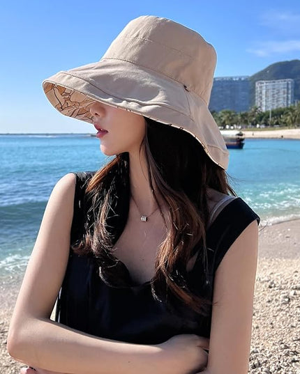 HUAMULAN Women Summer Sun Hat Wide Brim Wired Edge Floral Beach Bucket Hats Reversible Foldable Travel UV Protection Lady Hat