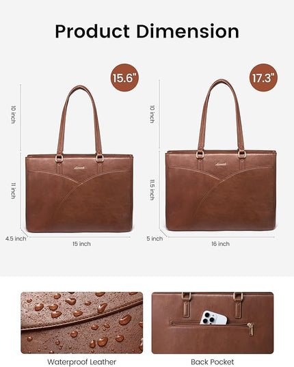 LOVEVOOK Laptop Bag for Women,15.6 Inch Work Teacher Bags Leather Tote Bag Briefcase Waterproof Computer Bag for Women，Brown
