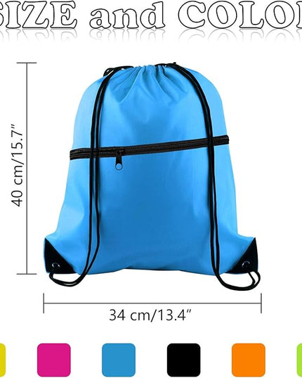 KUUQA 12Pcs Drawstring Bag Sports Gym String Backpack Bulk Cinch Bag Sackpack with Zipper for School Yoga Sport Gym Traveling