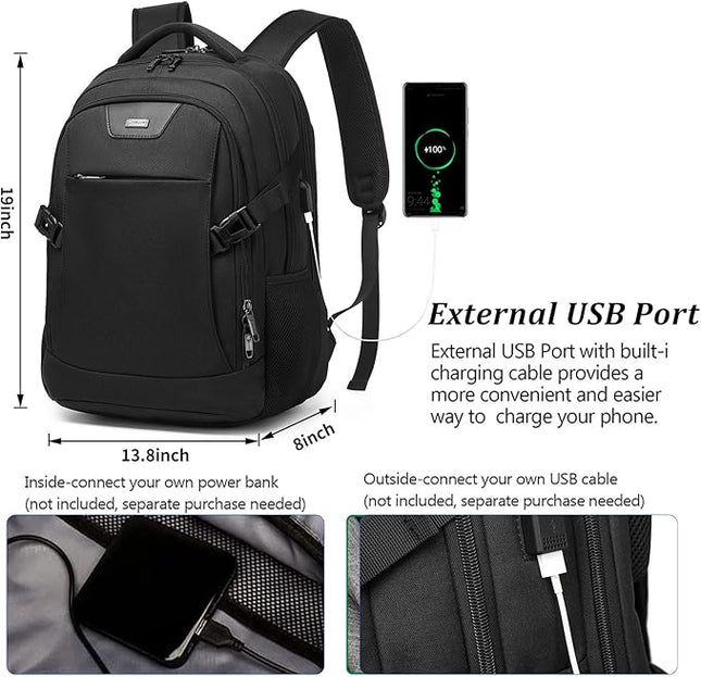 DUSLANG Anti-Theft Laptop Backpack, Black, 15.6-14-13 Inch Laptop Sleeve, USB Charging Port and Black TSA Lock