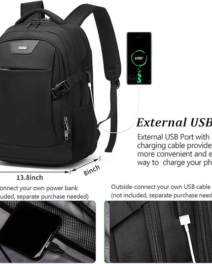 DUSLANG Anti-Theft Laptop Backpack, Black, 15.6-14-13 Inch Laptop Sleeve, USB Charging Port and Clear Cosmetic Toiletry Bag