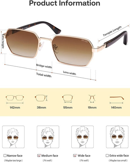 SOJOS Retro Rectangle Polarized 90s Sunglasses for Women Men,Trendy Narrow Hexagon Square Shades SJ1270