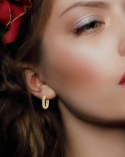 9 Pairs Gold Chunky Hoop Earrings Set for Women, 14K Gold Plated Twisted Huggie Hoop Earring Hypoallergenic, Lightweight Thick Open Hoops Earrings Jewelry Gifts.