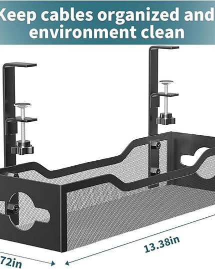 Under Desk Cable Management Tray 3 Pack, Cable Management Under Desk No Drill, Cable Organizer with Clamp for Wire Management, Cord Organizer for Office, Home - No Damage to Table (Black)