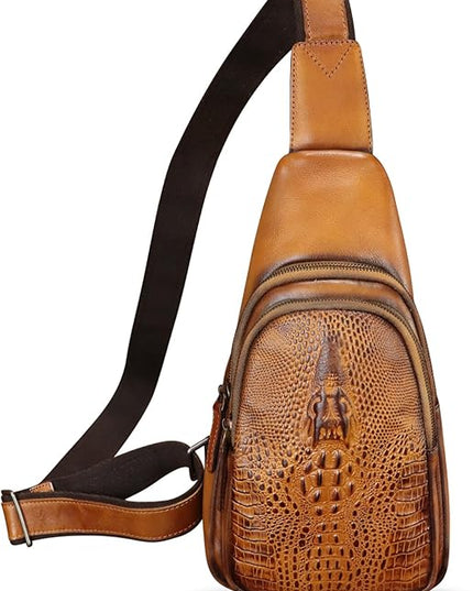 Genuine Leather Silng Bag for Women and Men Real Leather Sling Backpack Chest Purse Shoulder Crossbody Bag