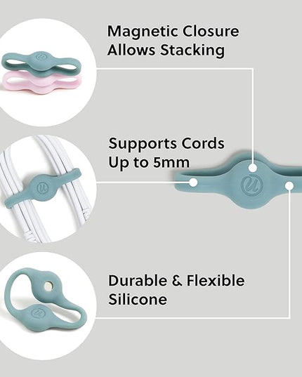 U Brands Magnetic Silicone Cord Organizer Cable Clips, Set of 6 Cable Ties, Cable Management, Office Desk Accessories, Office Supplies, Assorted Colors