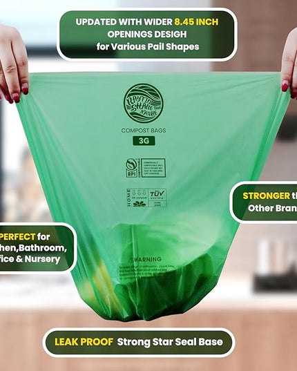 Compost Bags 3 Gallon,100 Count,Compost Food Scrap Waste Bags Fits Countertop Bin,Small Kitchen Food Scrap Waste Bags,Compost bin bags,Certified by BPI,ASTM D6400 and OK compost HOME certified