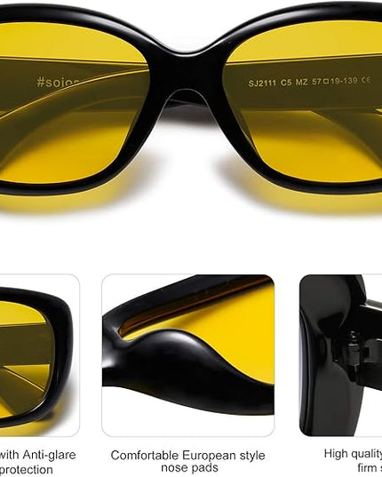 SOJOS Vintage Square Sunglasses for Women Polarized UV Protection Havana Frame SJ2111