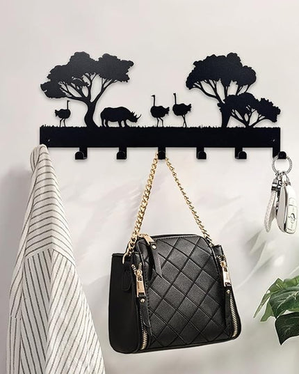 ShowMtheM Metal Ostrich Key Holder for Wall,Metal Key Organizer Wall Decorative with 7 Hooks,Black Wall Mount Key Holder for Entryway,Front Door,Hallway,Office