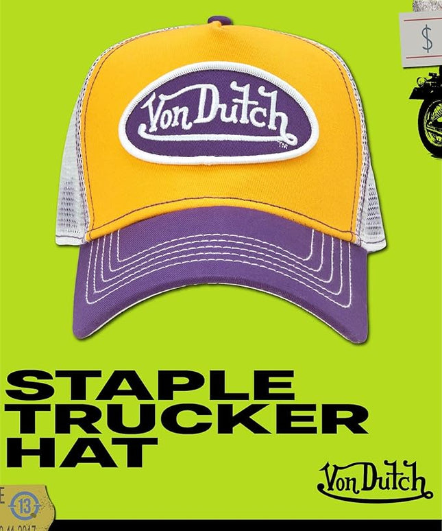 Von Dutch Unisex Trucker Hat - Curved Bill Mesh Back Retro Classic Adjustable Snapback Baseball Cap for Men and Women