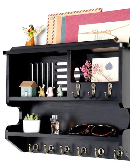 Mutsault Key Holder for Wall, Mail and Key Holder for Home Decor, Key and Mail Holder for Wall with Key Hooks, Black