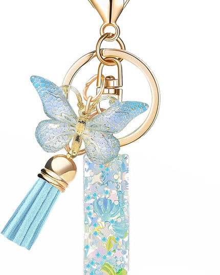 Fashion Alphabet Initial Letter Keychain Tassel Butterfly Pendant Key Ring for Purse Handbags Women Girl