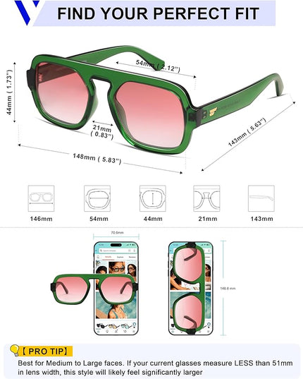 VANLINKER Oversized Retro Square Aviator Sunglasses for Women Men 70s Vintage Style Trendy Big Flat Top Sun Glasses VL9826