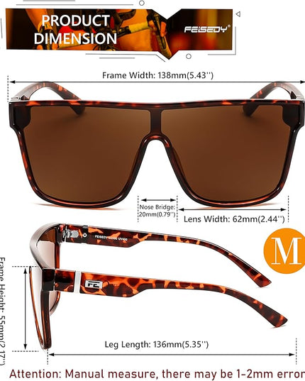 FEISEDY Sunglasses for Women Men, Fashion Mirrored Single Lens, Driving Beach Sunnies UV400 Shades B2996