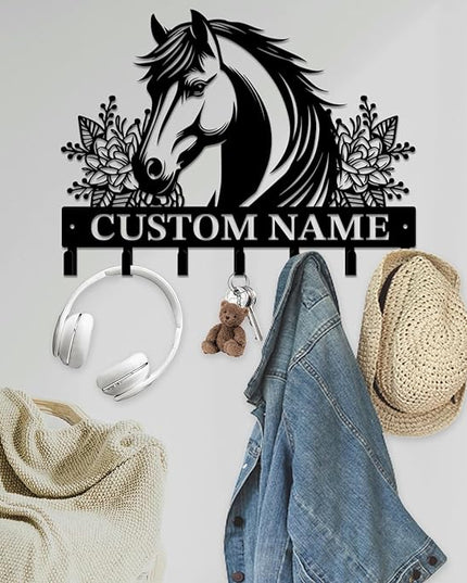 peanut case Personalized Farm Horse Keys Hooks,Custom Name Metal Cowboy Horse Art Keys Hooks,Metal Horse Lover Wall Home Storage Decorative Keys Hooks,Key Holder Hooks for Wall (Style H)