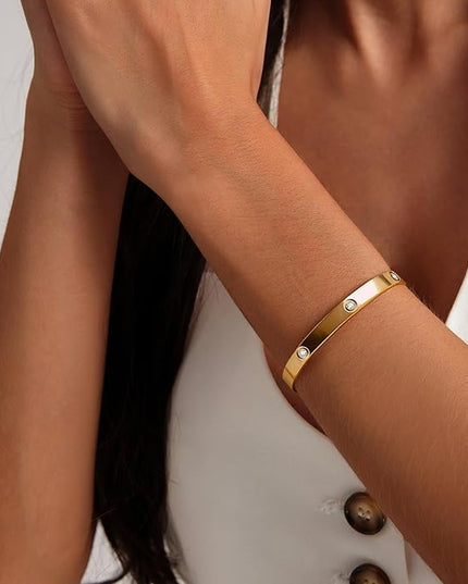 18K Gold Plated Bracelets for Women Dainty Gold Bangle Cuff Bracelets Non Tarnish Love Friendship Jewelry Gifts