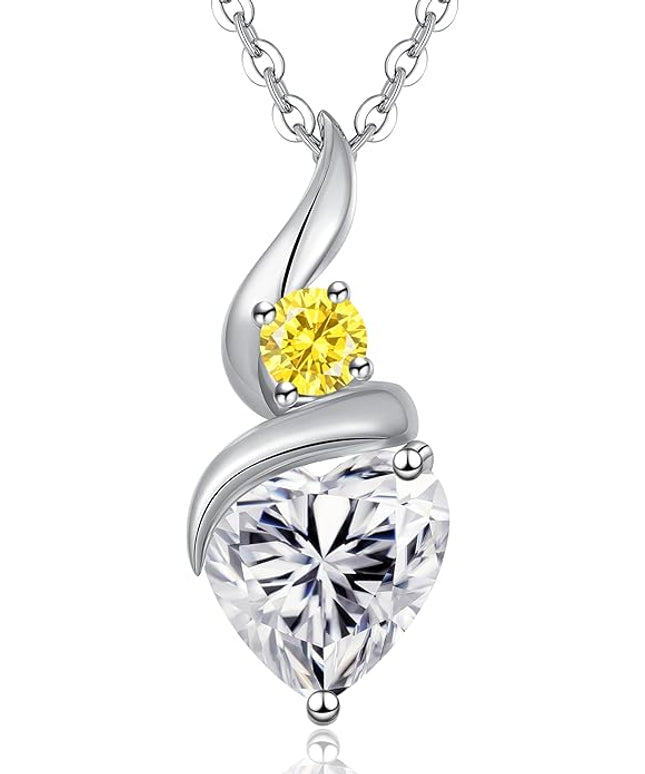 ANDSO Moissanite Heart Pendant Necklaces for Women, 925 Sterling Silver Necklace with Birthstone, Ideal Anniversary Present or Birthday Christmas Valentine Jewelry Gifts for Mom Wife Her Girlfriend