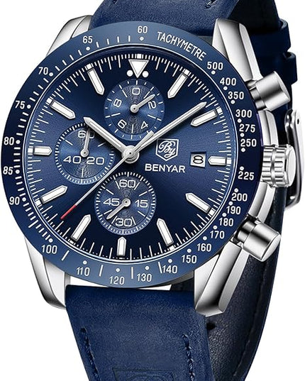 BY BENYAR Watch for Men Analog Quartz Chronograph Waterproof Luminous Designer Mens Wrist Watches Business Work Sport Casual Dress Watch with Silicone Strap Elegant Gifts for Men