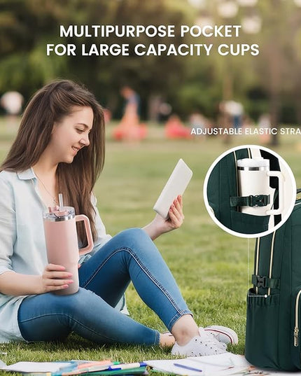 LOVEVOOK Laptop Backpack for Women with Pouch Pocket for Large Capacity Cup,18 Inch Laptop Computer Bag Travel Backpack Purse,Waterproof Work Business Backpack College Teacher Bags,Dark Green